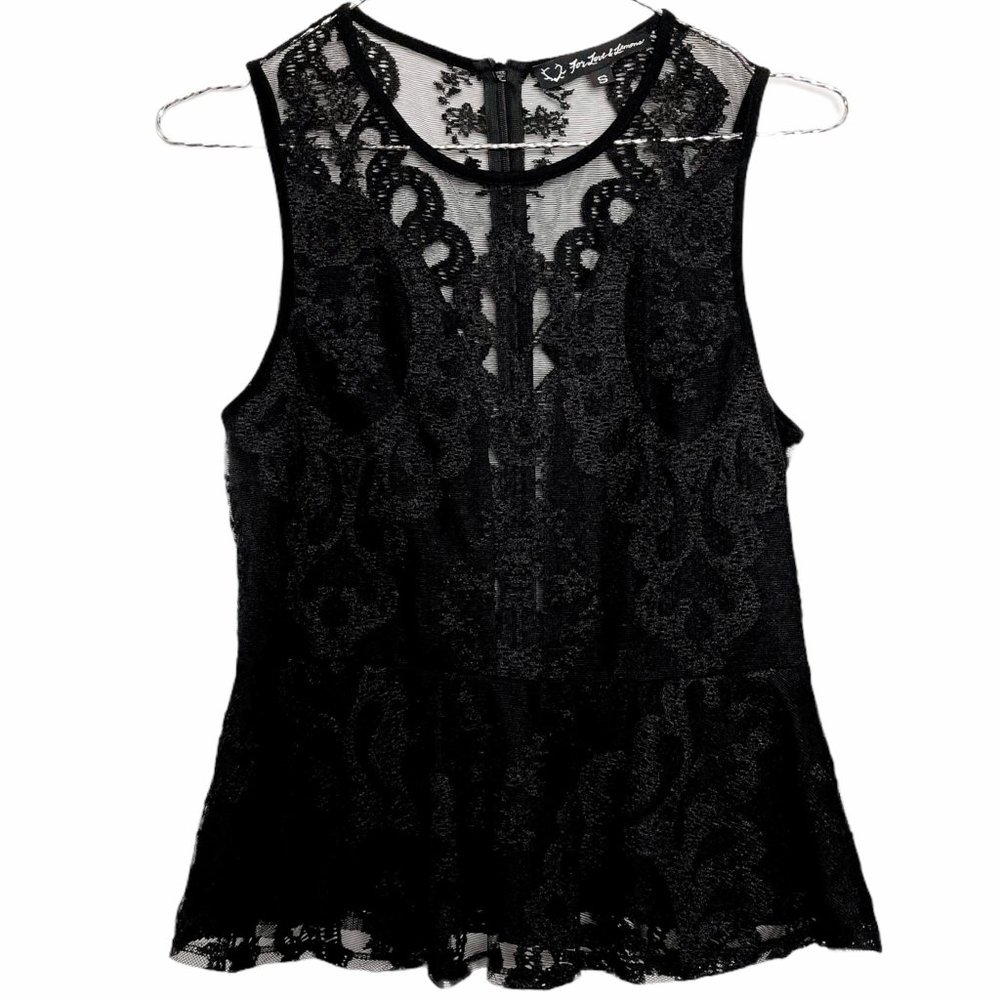 FOR LOVE AND LEMONS Black Lace Shell Top - Size S